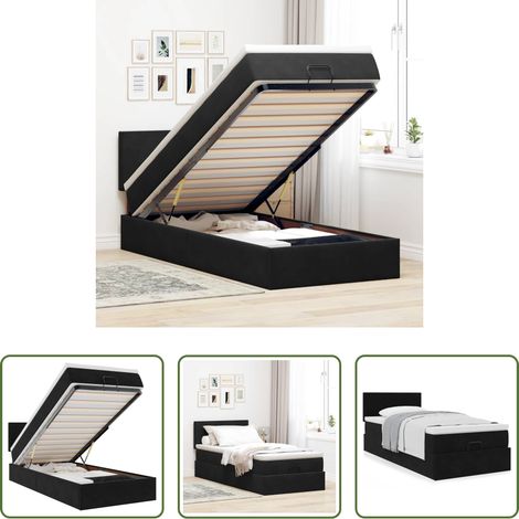 vidaXL Rangement sous le lit -  Cadre de lit ottoman avec matelas noir 90x190 cm velours (1/5)