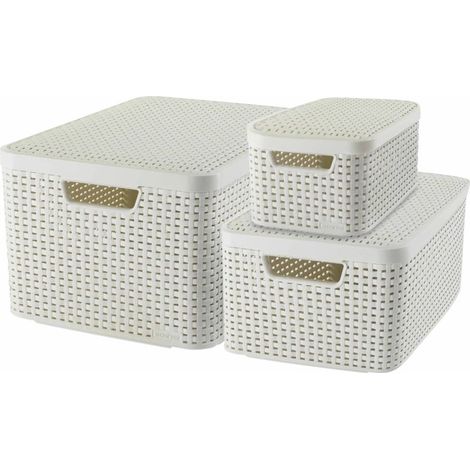 STYLE Set de 3 boîtes de rangement blanches avec couvercle S+M+L - Veba (1/4)