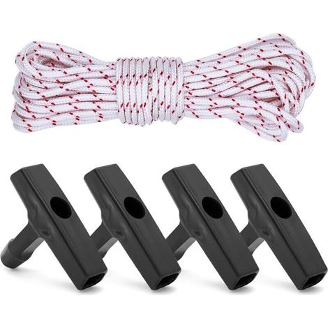 10 Mètres 4.0mm Corde de démarrage de Rechange, Corde Lanceur Tondeuse avec 4 Pièces Poignée de Démarrage pour Tondeuses à Gazon, Tronçonneuses, Débroussailleuses