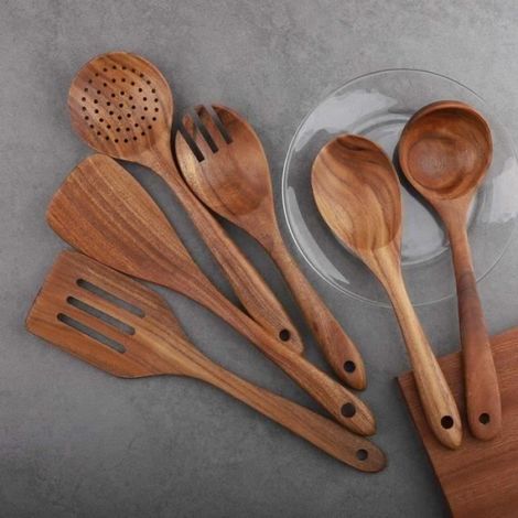 Ensemble d'ustensiles de cuisine - - Bois massif - Antiadhésifs - Écologiques - Durables (1/4)