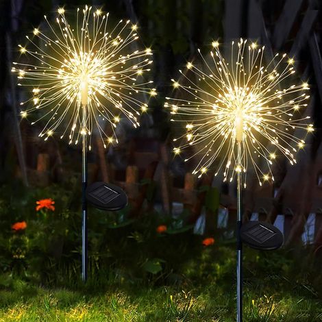 Fuegos artificiales solares de 120 LED, iluminación solar exterior con 8 modos, lámpara solar impermeable con forma de diente de león. (1/5)