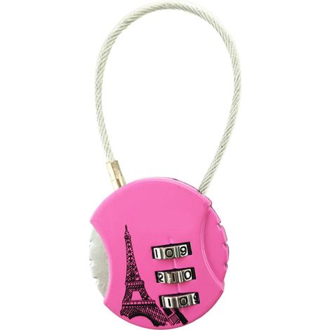 Cadenas à combinaison à 3 chiffres, code antivol en alliage de zinc pour bagages de voyage, valise rose.