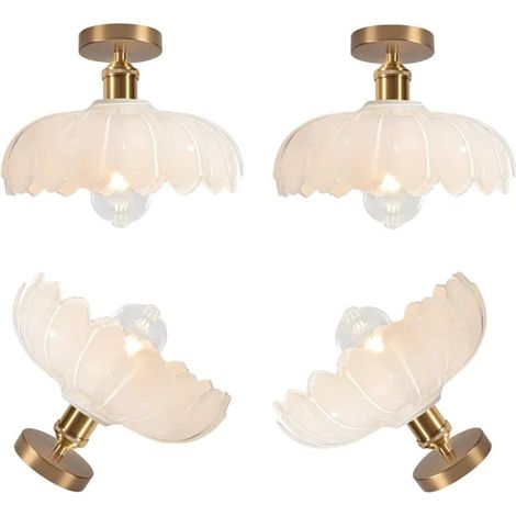 Lot de 4 Plafonnier Vintage en Verre,Lampe de Plafond Moderne Abat-jour Design Fleurs Lustre Style Nordique pour Salon (1/5)