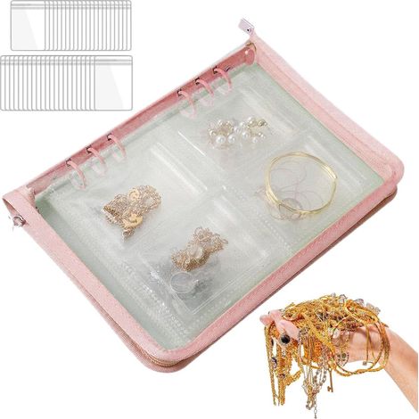 Schmucketui für Reisen, transparenter Schmuck-Organizer Ohrring-Organizer mit großem Fassungsvermögen und Reißverschluss,Reise-Schmucketui, platzsparender Organizer für Ringe (1/5)