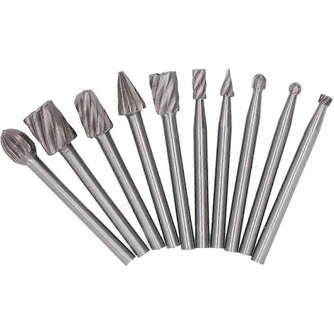 Lot de 10 fraises rotatives à coupe rapide en acier rapide haute dureté (HSS) pour le travail du bois et du plastique. (1/3)