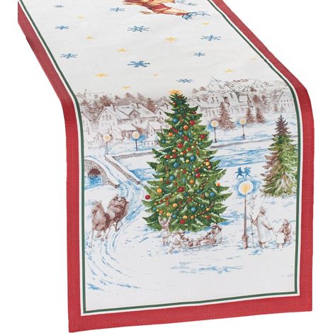 Chemin de Table en Tissu Père Noël en traîneau enneigé, Polyester, Multicolore, 177,8 x 33 cm Lot de 1 (1/5)