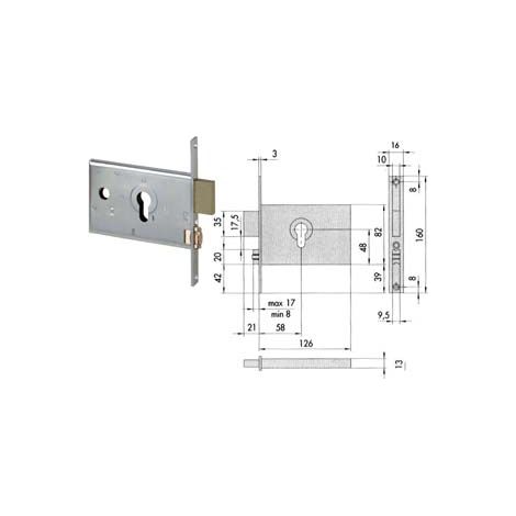 SERRATURA DA INFILARE PER FASCE CATENACCIO E RULLO MM.82 H 44130  mm.58 (44130600)    CISA