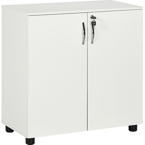 Armadietto per Documenti con Serratura, Armadio da Ufficio con 2 Ante e 2 Ripiani, Mobiletto Multiuso Portaoggetti con Maniglia in Lega di Alluminio, per Casa Ufficio, 80x40x80 cm, Bianco