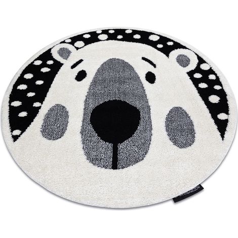 Moderner Kinderteppich JOY Kreis Teddy, Bär für Kinder - strukturelle, zwei Ebenen aus Vlies creme / schwarz grey rund 120 cm