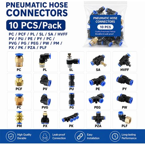 (4-01 (4mm-1l8)-PLF) 10 raccords pneumatiques rapides à insertion, connecteurs en plastique pour tuyau en PU (1/5)