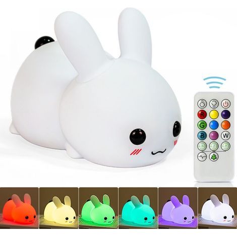 Veilleuse LED rechargeable, lampe lapin en silicone souple avec commande tactile réactive pour chambre de bébé, fille ou garçon (1/5)