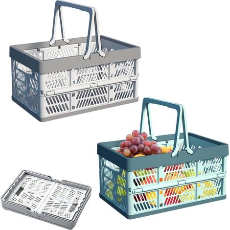 Faltbare Aufbewahrungskiste – 2er-Set – Robustes Kunststoffmaterial – Mit ergonomischem Griff – Für Küche und Camping – Blau und Weiß (1/5)