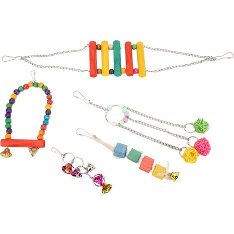 Ensemble de balançoire en bois colorée pour perroquet, jouet à mâcher avec clochettes (1/5)