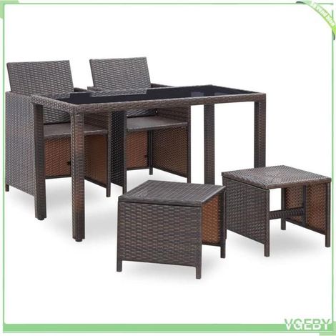 Ensemble à manger extérieur - FAFEICY - 42525 - Résine tressée marron - Cadre acier - 5 pièces (4 personnes) (1/5)
