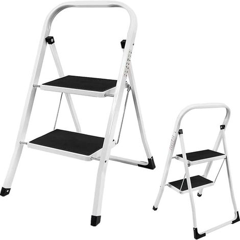Échelle pliante pour la maison et la cuisine, échelle à 2 marches antidérapantes, échelle métallique portable, facile à ranger, capacité de 330 lb