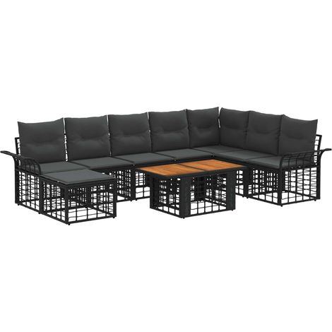 Conjunto de sofás de jardín 9 uds. Negro y gris oscuro vidaXL (1/5)