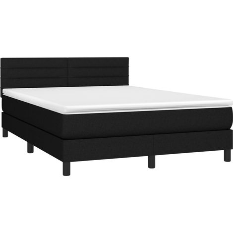 Box Spring Bed with Mattress&LED Black 140x200cm Fabric vidaXL (1/4)