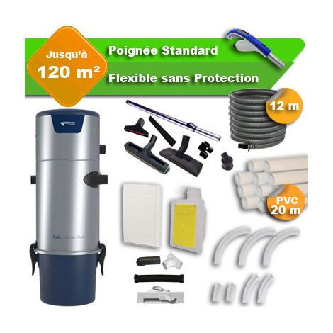 Aspirateur central Aertecnica TS4 garantie 3 ans + flexible rétractable 12 m standard + 7 accessoires + kit 1 prise RETRAFLEX + kit prise balai (rayon d'action 120 m2) (1/5)