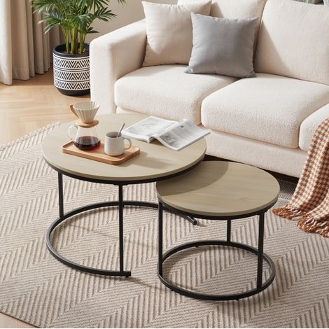Couchtisch-Set rund nestbar 70 cm Metall Spanplatte OKMYHOME (1/5)