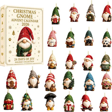 Weihnachtswichtel-Adventskalender 2026 – 24-teilig – rot, grün, rosa, blau – Acryl – 28 x 20 cm – Hängende Weihnachtswichtel-Anhänger – Weihnachtsbaumschmuck – geeignet für Weihnachten und als Dekorat (1/5)