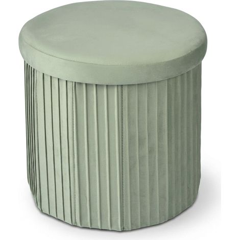 Velvet Storage Stool, Sage - 38x38 cm, Upholstered (1/5)