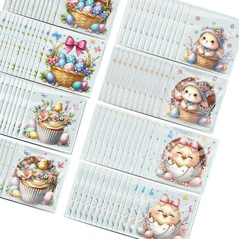 Lot de 100 sachets cadeaux de Pâques imperméables en plastique avec fermeture éclair, parfaits pour les bonbons, chocolats, biscuits et petits jouets. Multicolores. (1/4)