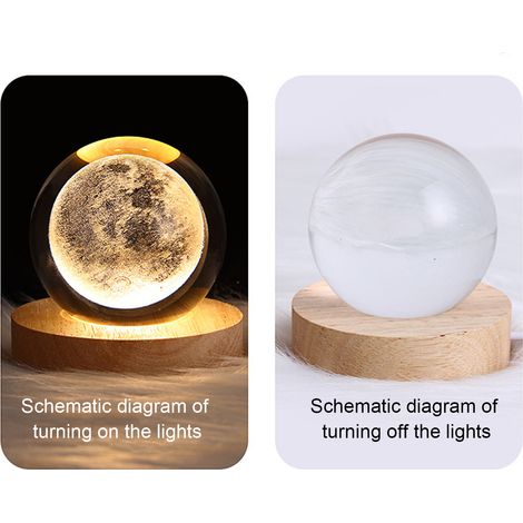 Lampe globe en cristal gravée en 3D, veilleuse boule de cristal lumineuse, lampe d'ambiance romantique avec socle en bois (1/5)