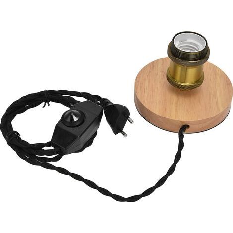 Douille E27 Lampe de Table Rétro en Bois Porte-Lampe Bronze Plaque en Bois Chêne Eu 110 240V Lampe de Bureau Porte-lumière avec Ensembles de Lampes Vintage (1/5)