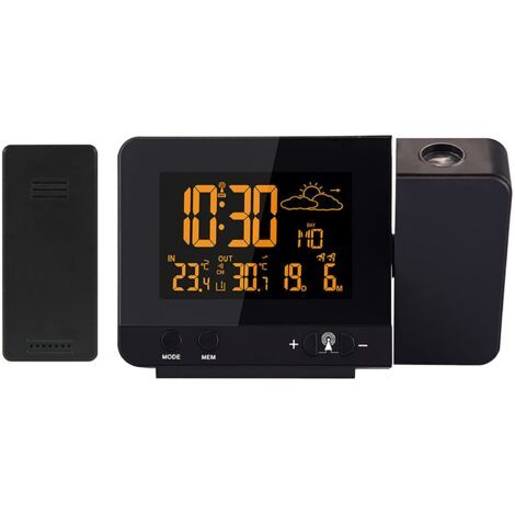 Digitaler Projektionswecker mit Wetterstation, Innen-/Außentemperatur, USB-Ladegerät, Doppelwecker für Schlafzimmer, Klimaanlagensteuerung und Batteriebetrieb (1/4)