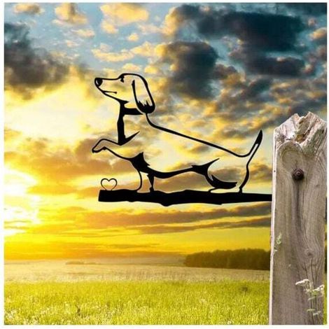Decorazione da giardino per esterni, statua di cane da giardino in metallo con sagome di animali su pali per decorazione da giardino -Crezuo