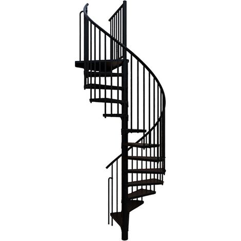 Wendeltreppe Außenbereich 9 Stufen - erreichbare Höhe 1,71 bis 2,12m - Durchmesser 1.20m - Schwarz Struktur und Schwarz Stufen - RONDOZINK120-CN-9