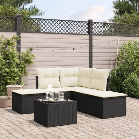6 Piece Garden Sofa Set with Cushions Black Poly Rattan vidaXL (1/3)