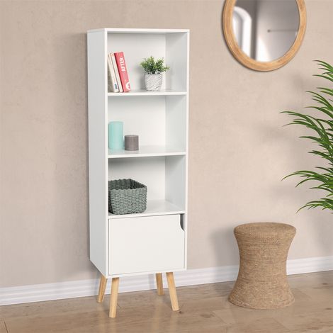 EMMIE Librería escandinava blanca con estante de almacenamiento y columna