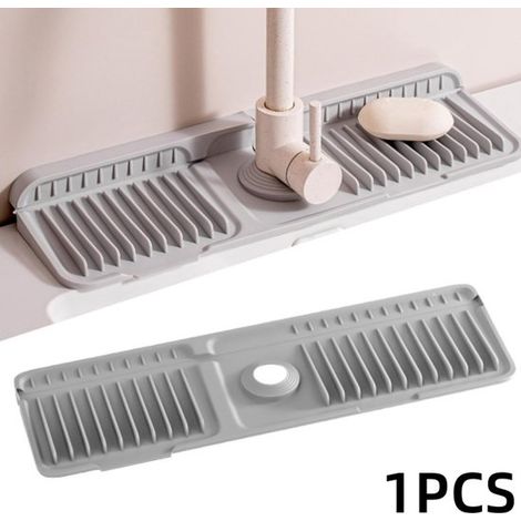 Tappetino paraspruzzi in silicone grigio per rubinetto e lavello, 45x14x2,1 cm (1/5)