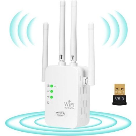 Bardusch-Repetiteur Wifi Puissant Sans Fil Repeteur Amplificateur Répéteur Extender Repeater Repartiteur Relais Mur Épais +Dongle Bluetooth