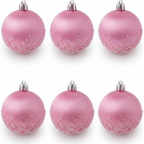 Set 6 Palline di Natale Rosa 10 cm - Sfere Natalizie Grandi con Dettaglio Effetto Neve per Albero, Ghirlande e Vetrine, Decorazioni Eleganti e Scenografiche (1/5)