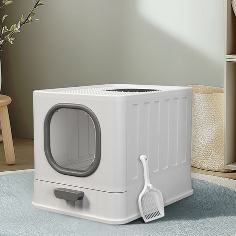 BingoPaw Large Cat Litter Box Easy Cleaning Pan Drawer Anti-Splashing White Cat Potty Tray, 19 in x 14 in x 15 in (1/5)