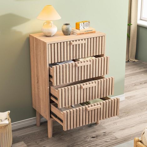 Kommode mit 4 Schubladen, Holz, schmal, Aufbewahrungsschrank im Landhausstil (1/5)