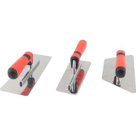 Set di 3 spatole da intonaco in acciaio inox, utensili manuali per intonacare cartongesso, rifinire e levigare il calcestruzzo. (1/4)