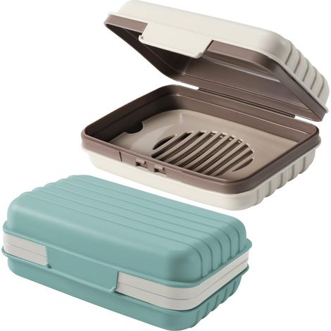 Set di 2 porta sapone da viaggio con coperchio, scatola portatile con sistema di drenaggio per viaggi, doccia, campeggio, palestra, bagno, articoli da toilette essenziali in formato da viaggio. (1/5)