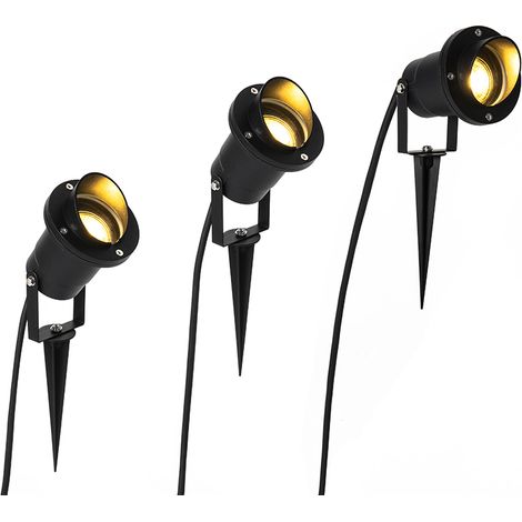 QAZQA Moderno Set de 3 focos de jardín negros con cable y enchufe IP65 - Done Aluminio /Vidrio Redonda Adecuado para LED Max. 3 x 35 Watt