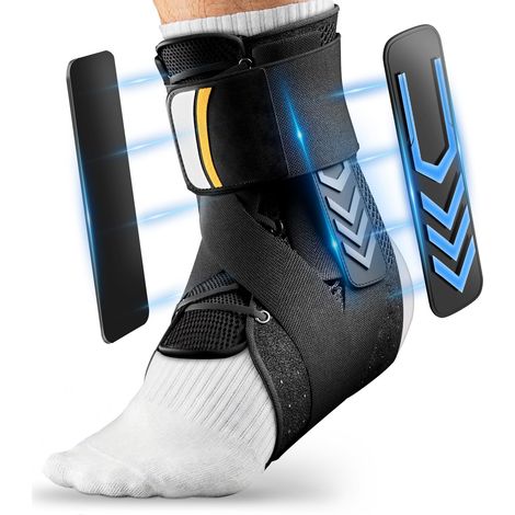 Ankle Sprain Support, Sports Ankle Brace with Strap for Relief, Injuries, Prevention  Ankle Protector for Men and Women  Right or Left Foot (Black, L)