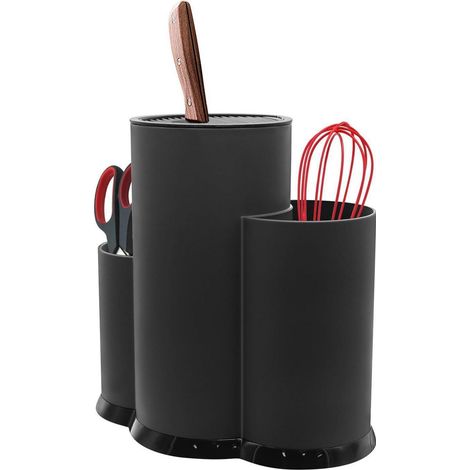 Messerblock 3-in-1 Küchenutensilienhalter Schwarz mit Abflussloch (1/4)
