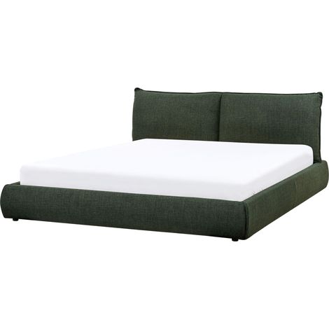 Lit Double en Tissu 180 x 200 cm Rembourré avec Sommier à Lattes Vert Foncé Vinay (1/5)