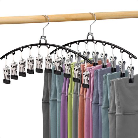 2 Pièces Cintre Pantalon, Cintres Porte-Pantalons avec Pinces Métal, Ceintres Gain de Place pour Shorts Jupes Leggings, Rangement Organisateur Armoire, Résistants et Réglables (Noir) 37cm