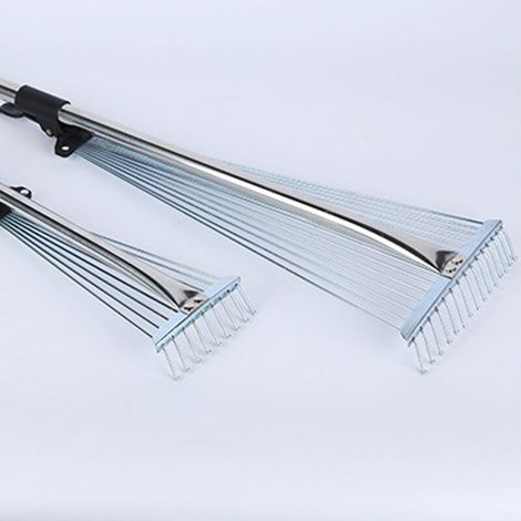 Râteau de Jardin Professionnel avec Manche Extensible en Alliage d'Aluminium et Tête en Acier Carbone - Ajustable 56-74cm, Poignée Antidérapante, Argenté, 340g (1/4)