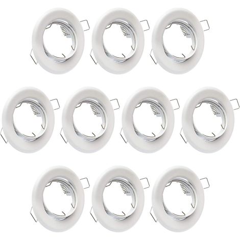 10x Projecteurs Spot Encastrable Gu10 Set - 10 Pices Cadre De Montage En Blanc Avec Douille Gu-10 Pour Lampes A Led Ou Halognes, Orientable A 30,