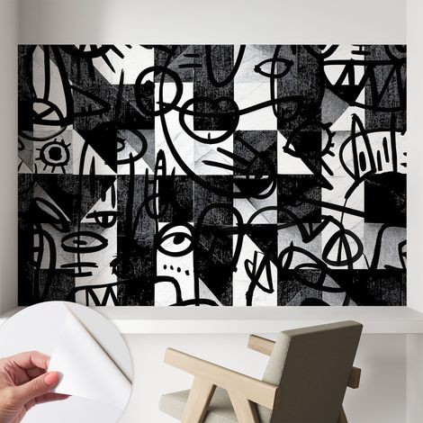 Papier peint autocollant décoratif à motifs pour salon chambre et bureau Tapete adhésif pour décoration Chaos graphique 104x70 cm (1/5)