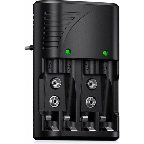 Chargeur de piles universel AA/AAA/9 V, chargeur rapide 6802, pour piles rechargeables AA/AAA NI-MH ou 9 V, avec indicateur LED, tension mondiale 100-240 V, journée ensoleillée (1/5)