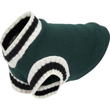 Pull pour animaux de compagnie - HILILAND - Style campus - Col en V - Vert - Confortable et chaud (1/4)